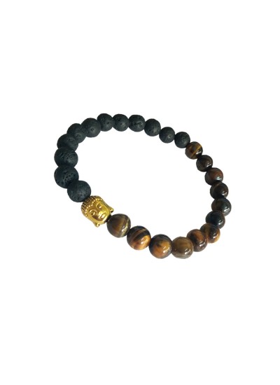 Bhudha Face Tiger Eye Lava Stone Bracelet For Men